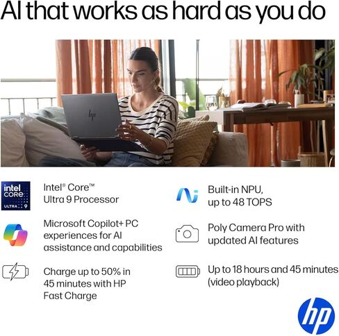 HP OmniBook X Flip Copilot+ PC 2-in-1 Laptop 16" Touchscreen OLED 3K (Intel Ultra 9-288V (UP to 48 Tops), 32GB LPDDR5X, 2TB SSD, Backlit KB, Thunderbolt 4, WiFi 6E, Bluetooth 5.3, Webcam, Win 11 Pro) in Kuwait