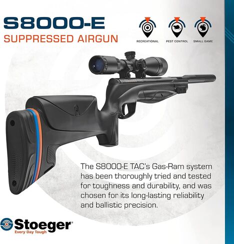 مجموعة Stoeger S8000-E TAC Airgun - عيار .177 - أسود اصطناعي مع نطاق موضوعي قابل للتعديل 3-9x40 in Kuwait