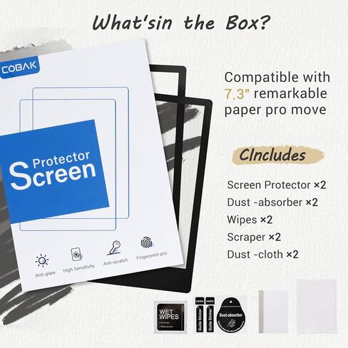 واقي شاشة للكتابة بملمس ورق CoBak من أجل Paper Pro Move 7.3 بوصة إصدار 2025، سطح غير لامع مضاد للوهج وصلابة 9 H من الزجاج المقوى المضاد للخدش - عبوة واحدة باللون الأسود in Saudi Arabia