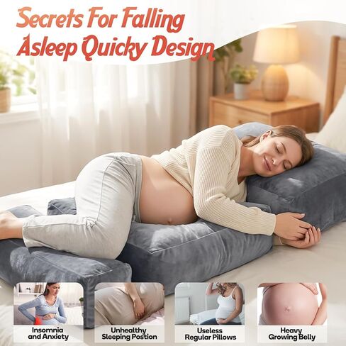 Pregnancy Pillows for Sleeping, Pregnancy Massage Pillow Full Body Pillow | 45.3 Inch pregnancy pillow with Removable Cover & Leg Pillow, Support for Back, Legs, Belly, HIPS for Pregnant Women (Grey) in Kuwait