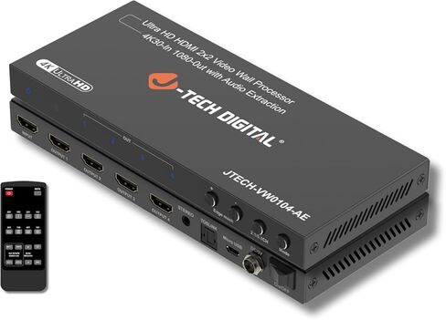 وحدة تحكم حائط الفيديو الرقمية HDMI من J-Tech 4K 2x2، معالج جدار الفيديو مع استخراج الصوت، 8 أوضاع عرض، دوران الصورة 180 درجة، إخفاء الحواف [JTECH-VW0104-AE] in Saudi Arabia