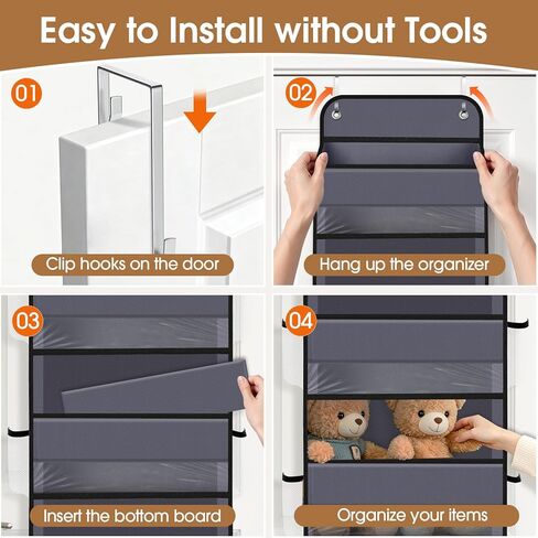 Over The Door Organizer Storage behind Door Hanging Organizer for Nursery | 4 Tier, 6 Side Pockets, Clear Window, Sturdy Construction, Space-Saving Storage for Closet, Bedroom, Bathroom & Nursery in Saudi Arabia