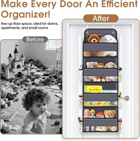Over The Door Organizer Storage behind Door Hanging Organizer for Nursery | 4 Tier, 6 Side Pockets, Clear Window, Sturdy Construction, Space-Saving Storage for Closet, Bedroom, Bathroom & Nursery in Saudi Arabia