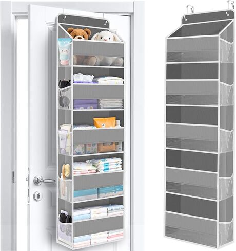 Over The Door Organizer Storage behind Door Hanging Organizer for Nursery | 4 Tier, 6 Side Pockets, Clear Window, Sturdy Construction, Space-Saving Storage for Closet, Bedroom, Bathroom & Nursery in Saudi Arabia