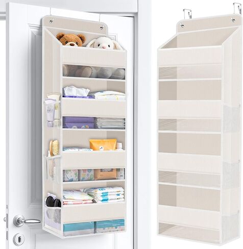Over The Door Organizer Storage behind Door Hanging Organizer for Nursery | 4 Tier, 6 Side Pockets, Clear Window, Sturdy Construction, Space-Saving Storage for Closet, Bedroom, Bathroom & Nursery in Saudi Arabia