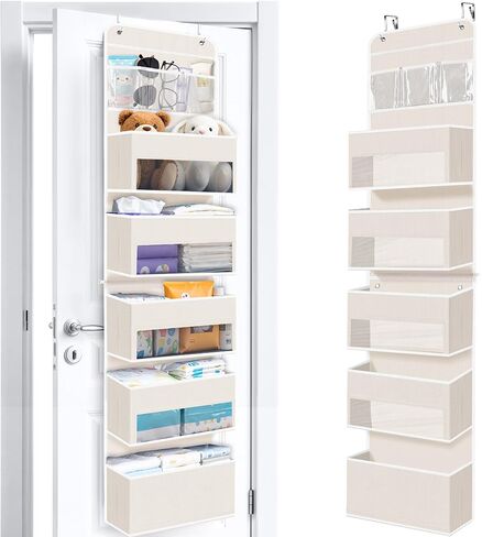 Over The Door Organizer Storage behind Door Hanging Organizer for Nursery | 4 Tier, 6 Side Pockets, Clear Window, Sturdy Construction, Space-Saving Storage for Closet, Bedroom, Bathroom & Nursery in Saudi Arabia