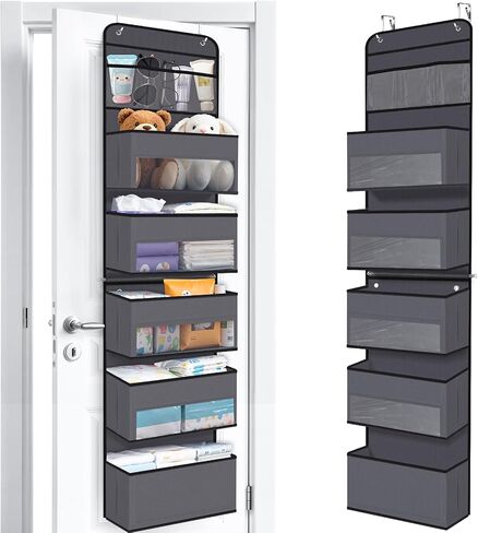 Over The Door Organizer Storage behind Door Hanging Organizer for Nursery | 4 Tier, 6 Side Pockets, Clear Window, Sturdy Construction, Space-Saving Storage for Closet, Bedroom, Bathroom & Nursery in Saudi Arabia