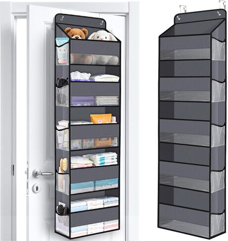 Over The Door Organizer Storage behind Door Hanging Organizer for Nursery | 4 Tier, 6 Side Pockets, Clear Window, Sturdy Construction, Space-Saving Storage for Closet, Bedroom, Bathroom & Nursery in Saudi Arabia