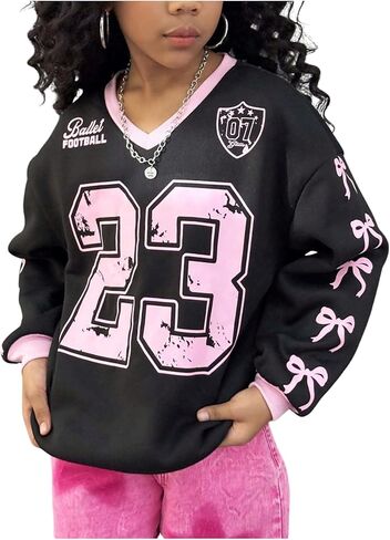 Floerns Girl's Kids Basketball Jersey T Shirt Long Sleeve V Neck Number Print Tee Shirts in Saudi Arabia