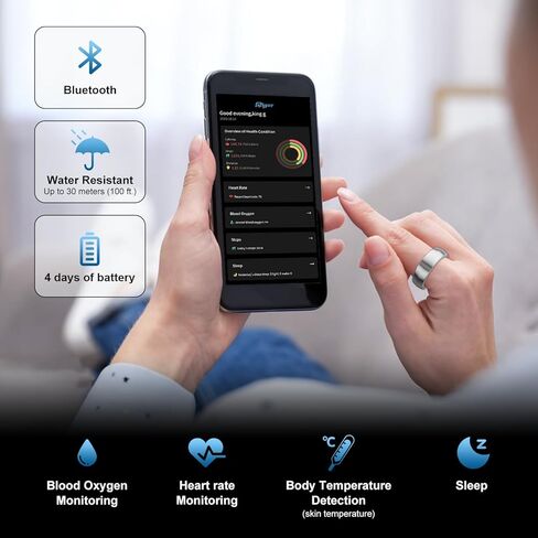 All-Titanium Smart Health Ring – Health Management for HR/Sleep/Blood Oxygen/Stress, Activity/Step Tracking, 7-Day Battery Life, No App Fee, iOS & Android Compatible, for Men & Women in Saudi Arabia