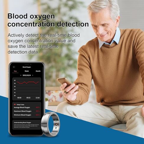 All-Titanium Smart Health Ring – Health Management for HR/Sleep/Blood Oxygen/Stress, Activity/Step Tracking, 7-Day Battery Life, No App Fee, iOS & Android Compatible, for Men & Women in Saudi Arabia