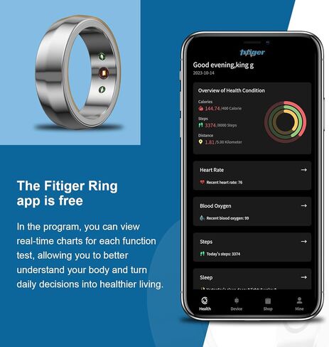 All-Titanium Smart Health Ring – Health Management for HR/Sleep/Blood Oxygen/Stress, Activity/Step Tracking, 7-Day Battery Life, No App Fee, iOS & Android Compatible, for Men & Women in Saudi Arabia