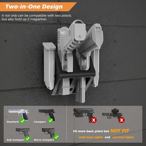حامل رف تثبيت على الحائط من Witto Pistol مع مجلات امتصاص مغناطيسية قوية N52، مادة PA شديدة التحمل عن طريق قولبة الحقن مقاومة للخدش، تركيب عمودي للجدار، الرف، سعة مسدس مزدوجة in Kuwait