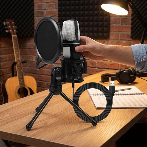 ميكروفون USB مكثف للألعاب مع إضاءة RGB وحامل ثلاثي القوائم - متوافق مع أجهزة الكمبيوتر الشخصية وPS4 وPS5 in Saudi Arabia