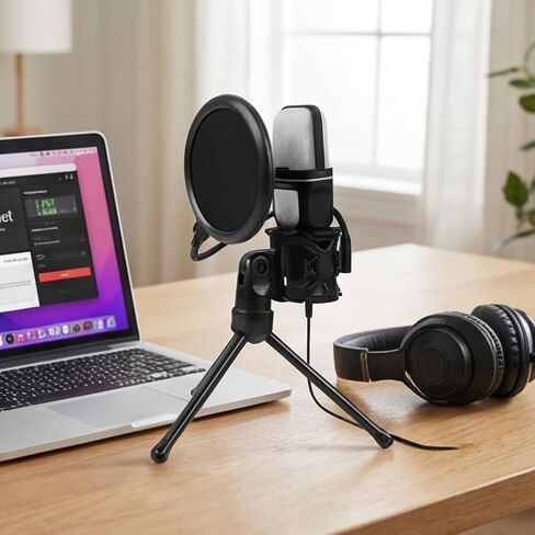 ميكروفون USB مكثف للألعاب مع إضاءة RGB وحامل ثلاثي القوائم - متوافق مع أجهزة الكمبيوتر الشخصية وPS4 وPS5 in Saudi Arabia