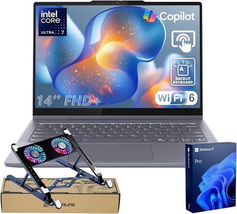 كمبيوتر محمول Lenovo IdeaPad 5 Premium 2 في 1 يعمل بالذكاء الاصطناعي، شاشة لمس 14 بوصة FHD+، Ultra 7 255U، ذاكرة وصول عشوائي 16 جيجابايت، SSD 512 جيجابايت، Wi-Fi 6، Win11 Pro، إضاءة خلفية، تصميم رقيق وهادئ، حزمة مع مبرد كمبيوتر محمول PCO in Kuwait