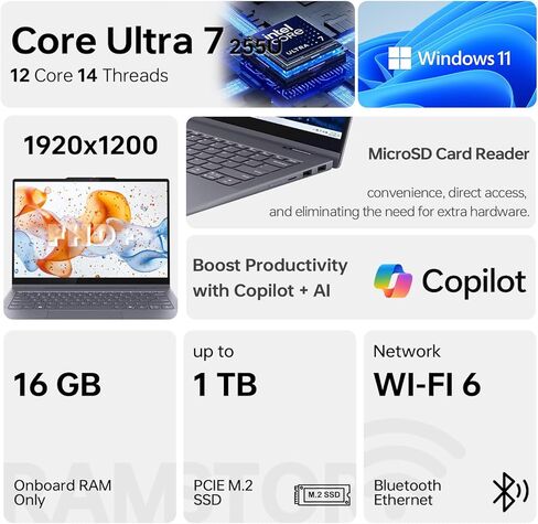 كمبيوتر محمول Lenovo IdeaPad 5 Premium 2 في 1 يعمل بالذكاء الاصطناعي، شاشة لمس 14 بوصة FHD+، Ultra 7 255U، ذاكرة وصول عشوائي 16 جيجابايت، SSD 512 جيجابايت، Wi-Fi 6، Win11 Pro، إضاءة خلفية، تصميم رقيق وهادئ، حزمة مع مبرد كمبيوتر محمول PCO in Kuwait