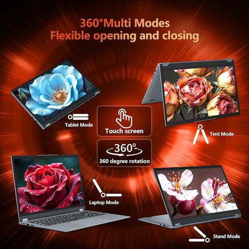 2 in 1 Laptop Computer, 15.6 Inch Convertible Laptop, 16GB DDR4 RAM 512GB SSD Touchscreen Laptop, AMD Ryzen R3 3200U, AMD Radeon, FHD 1920x1080, 360° Rotating Touch Screen, WiFi 5, Backlit Keyboard in Saudi Arabia
