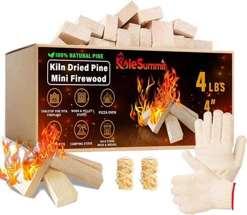 Mini Fire Stick with Fire Starters Gloves 4" Kiln Dried Pine Fire Pit Accessories Firewood Compatible with Wood Stoves, Tabletop Fire Pits, BBQ Grills & Pizza Ovens, 1 lb Box in Saudi Arabia