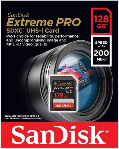 بطاقة ذاكرة SanDisk سعة 128 جيجابايت (10 عبوات) Extreme Pro SDXC UHS-I Class 10 U3، 4k UHD، V30 SD للكاميرا SDSDXXD-128G-GN4IN مع (10) حافظات GoRAM in Saudi Arabia