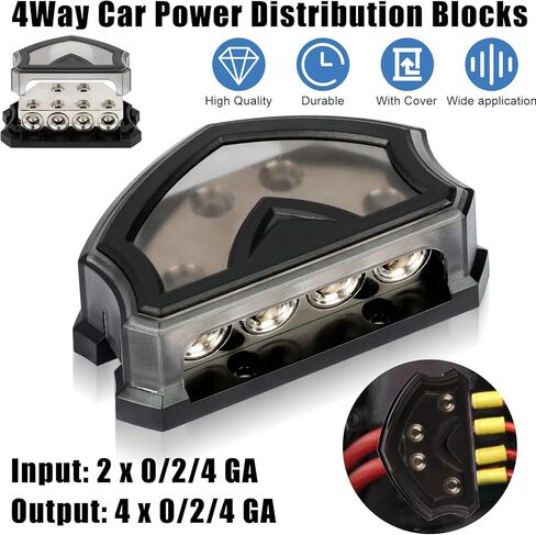 4 Way Power Distribution Block Car Audio 2 X 0/2/4 Gauge in / 4 X 0/2/4 Gauge Out Distribution Block Splitter in Saudi Arabia