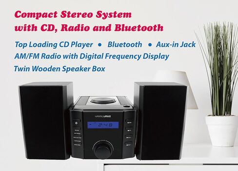 HANNLOMAX HX-1081BT CD Micro Compo with AM/FM Radio, Bluetooth, Aux-in, Wooden Speaker Box. in Saudi Arabia