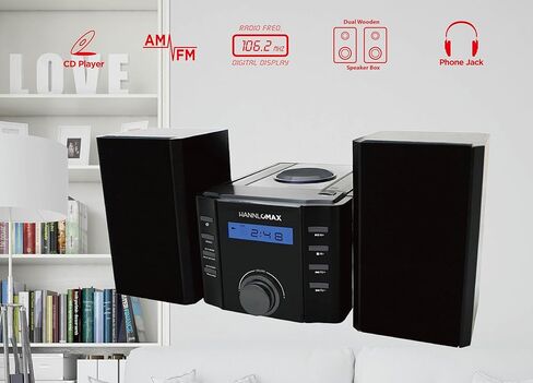 HANNLOMAX HX-1081BT CD Micro Compo with AM/FM Radio, Bluetooth, Aux-in, Wooden Speaker Box. in Saudi Arabia