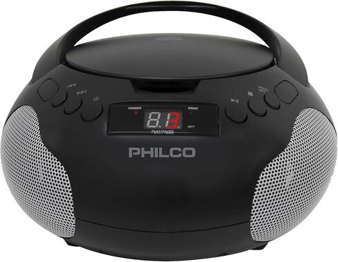 مشغل الأقراص المضغوطة المحمول من Philco مع مكبرات صوت وراديو AM FM | صندوق بوم أسود متوافق مع أقراص CD-R/CD-RW والأقراص الصوتية المضغوطة | مدخل ايه يو اكس 3.5 ملم | صوت ستيريو | شاشة LED | تعمل بالتيار المتردد/البطارية (متجددة) in Saudi Arabia