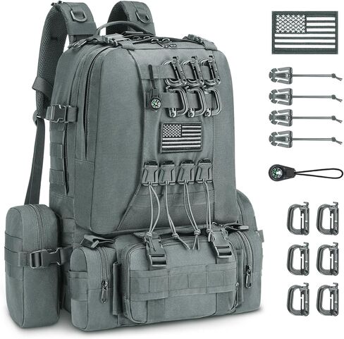 CVLIFE 60L Tactical Backpack for Men Women Military Large Army Rucksack With D-Ring Molle Clips Compass Accessories 3 Day Bug Out Survival Molle Bag Hiking Camping Gym Daypack Backpacks,Black in Saudi Arabia
