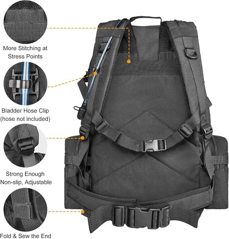CVLIFE 60L Tactical Backpack for Men Women Military Large Army Rucksack With D-Ring Molle Clips Compass Accessories 3 Day Bug Out Survival Molle Bag Hiking Camping Gym Daypack Backpacks,Black in Saudi Arabia