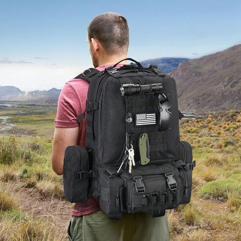 CVLIFE 60L Tactical Backpack for Men Women Military Large Army Rucksack With D-Ring Molle Clips Compass Accessories 3 Day Bug Out Survival Molle Bag Hiking Camping Gym Daypack Backpacks,Black in Saudi Arabia
