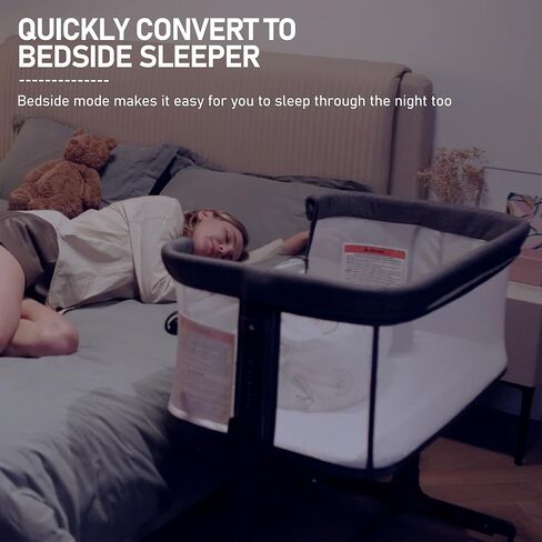 AMKE Baby Bassinet Bedside Sleeper with Adjustable Height & Breathable Mesh, Portable Bassinet with Wheels, Easy Fold Design - Newborn Crib with Drop Down Side for Infants up to 20 Lbs (Dark Grey) in Kuwait