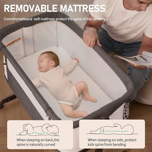 AMKE Baby Bassinet Bedside Sleeper with Adjustable Height & Breathable Mesh, Portable Bassinet with Wheels, Easy Fold Design - Newborn Crib with Drop Down Side for Infants up to 20 Lbs (Dark Grey) in Kuwait