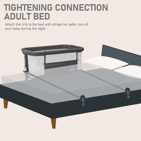 AMKE Baby Bassinet Bedside Sleeper with Adjustable Height & Breathable Mesh, Portable Bassinet with Wheels, Easy Fold Design - Newborn Crib with Drop Down Side for Infants up to 20 Lbs (Dark Grey) in Kuwait