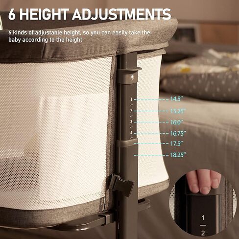 AMKE Baby Bassinet Bedside Sleeper with Adjustable Height & Breathable Mesh, Portable Bassinet with Wheels, Easy Fold Design - Newborn Crib with Drop Down Side for Infants up to 20 Lbs (Dark Grey) in Kuwait