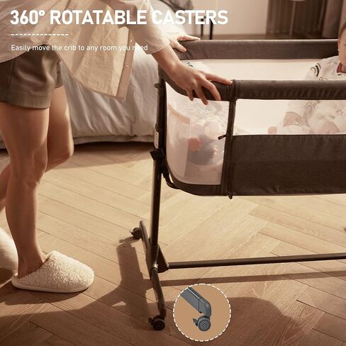 AMKE Baby Bassinet Bedside Sleeper with Adjustable Height & Breathable Mesh, Portable Bassinet with Wheels, Easy Fold Design - Newborn Crib with Drop Down Side for Infants up to 20 Lbs (Dark Grey) in Kuwait