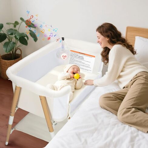 Baby Bassinet, 3 in 1 Bedside Bassinet Sleeper for Newborn, Portable Baby Crib with 4 Detachable Wheels & Adjustable Height, Breathable Mesh & Mattress, Mosquito Net& Storage Basket (Khaki) in Saudi Arabia