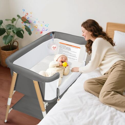 Baby Bassinet, 3 in 1 Bedside Bassinet Sleeper for Newborn, Portable Baby Crib with 4 Detachable Wheels & Adjustable Height, Breathable Mesh & Mattress, Mosquito Net& Storage Basket (Khaki) in Saudi Arabia