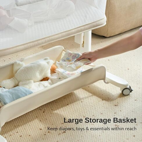 Electric Baby Bassinet, All-Mesh Bedside Sleeper with 3-Speed Auto Rocking, 8 Soothing Sounds, Remote Control, 5-Height Adjustable Baby Crib with Wheels & Storage for Newborn 0-6 Months, Beige in Kuwait
