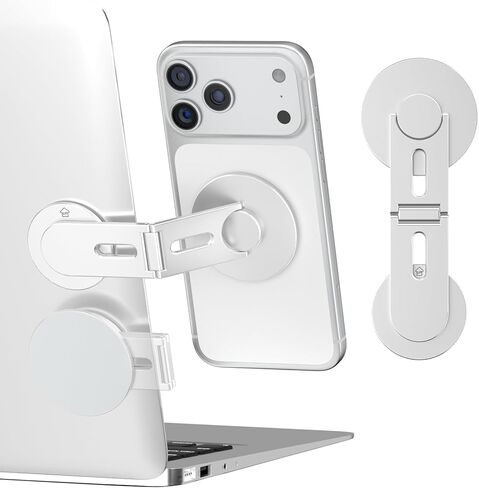 حامل كمبيوتر محمول مغناطيسي للهاتف المحمول من CloudValley، حامل محمول مخفي قابل للطي لهاتف iPhone 17/16/15/14/13 وجميع الهواتف، مشبك لجانب الشاشة، متوافق مع الكمبيوتر المحمول، سطح المكتب، طراز Tesla 3/ Y، أسود in Kuwait