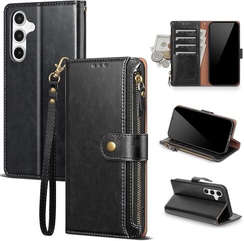 Compatible with Samsung Galaxy S25 Ultra 5G Wallet Case with Card Holder RFID Blocking Zipper PU Leather Phone Case Flip Protective Cover Wrist Strap Credit Card Slots Men Women,Wine Red in Kuwait