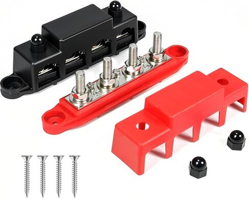 250A 12V BusBar 3/8 "كتلة توزيع الطاقة 4 ترصيع تقاطع كتلة السيارات البحرية بطارية بسبار محطة كتلة مع غطاء 12 فولت سلبي وإيجابي in Kuwait