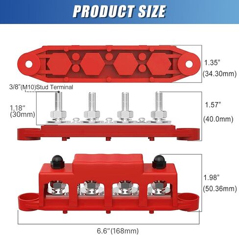 250A 12V BusBar 3/8 "كتلة توزيع الطاقة 4 ترصيع تقاطع كتلة السيارات البحرية بطارية بسبار محطة كتلة مع غطاء 12 فولت سلبي وإيجابي in Kuwait