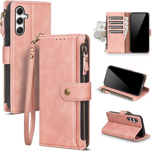 Compatible with Samsung Galaxy S25 Ultra 5G Wallet Case with Card Holder RFID Blocking Zipper PU Leather Phone Case Flip Protective Cover Wrist Strap Credit Card Slots Men Women,Wine Red in Kuwait