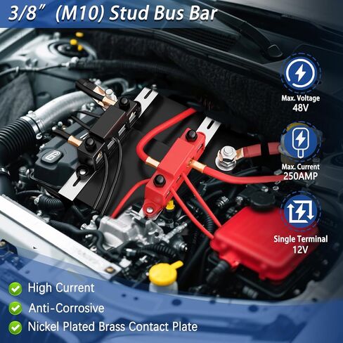 250A 12V BusBar 3/8 "كتلة توزيع الطاقة 4 ترصيع تقاطع كتلة السيارات البحرية بطارية بسبار محطة كتلة مع غطاء 12 فولت سلبي وإيجابي in Kuwait