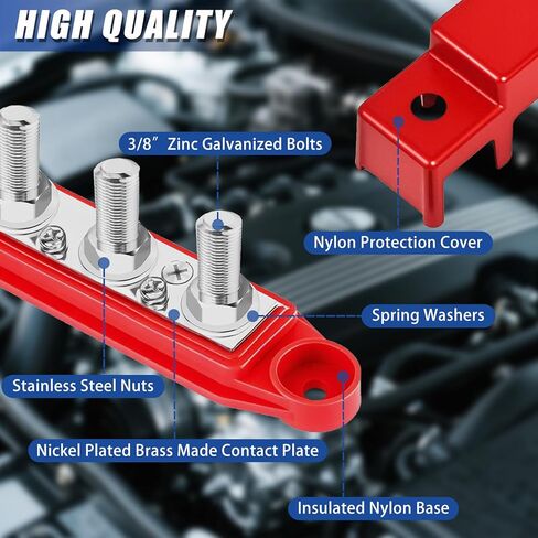 250A 12V BusBar 3/8 "كتلة توزيع الطاقة 4 ترصيع تقاطع كتلة السيارات البحرية بطارية بسبار محطة كتلة مع غطاء 12 فولت سلبي وإيجابي in Kuwait