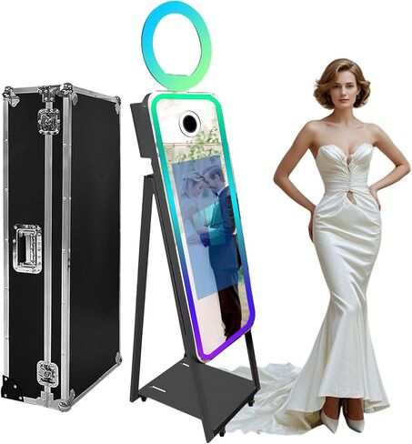 Magic Mirror Photo Booth 40'',Portable 21.5'' Touch Screen Booth Machine with LED Frame,Built in Mini PC Selfie Mirror Photo Booth for Event Rentals (Black, 40 inch+Camera+Mini Printer) in Saudi Arabia