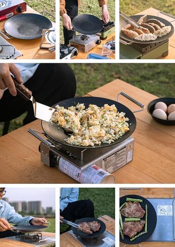 camping moon BBQ Grill Pan Dia 10.4-inch Round Griddle 3-Ply Composite Steel Nonstick Foldable Handle for Open Fire Gas Stove Outdoor & Indoor Use GRW-27F in Saudi Arabia