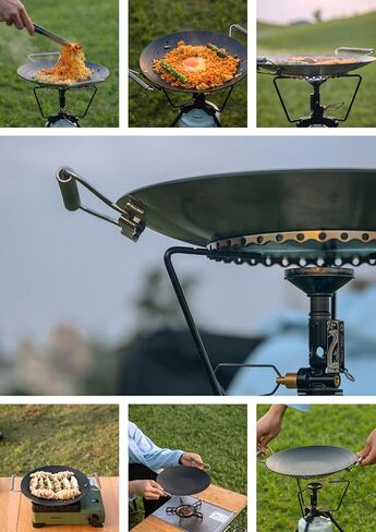 camping moon BBQ Grill Pan Dia 10.4-inch Round Griddle 3-Ply Composite Steel Nonstick Foldable Handle for Open Fire Gas Stove Outdoor & Indoor Use GRW-27F in Saudi Arabia