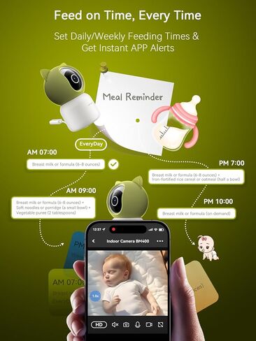 جهاز مراقبة الطفل Outinput مع الكاميرا والصوت، كاميرا أمان داخلية 2K 4MP للمنزل، 360 درجة PTZ، تنبيهات الذكاء الاصطناعي للبكاء والتغذية، رؤية ليلية مع ضوء لطيف، تهويدات مهدئة، صوت ثنائي الاتجاه in Kuwait